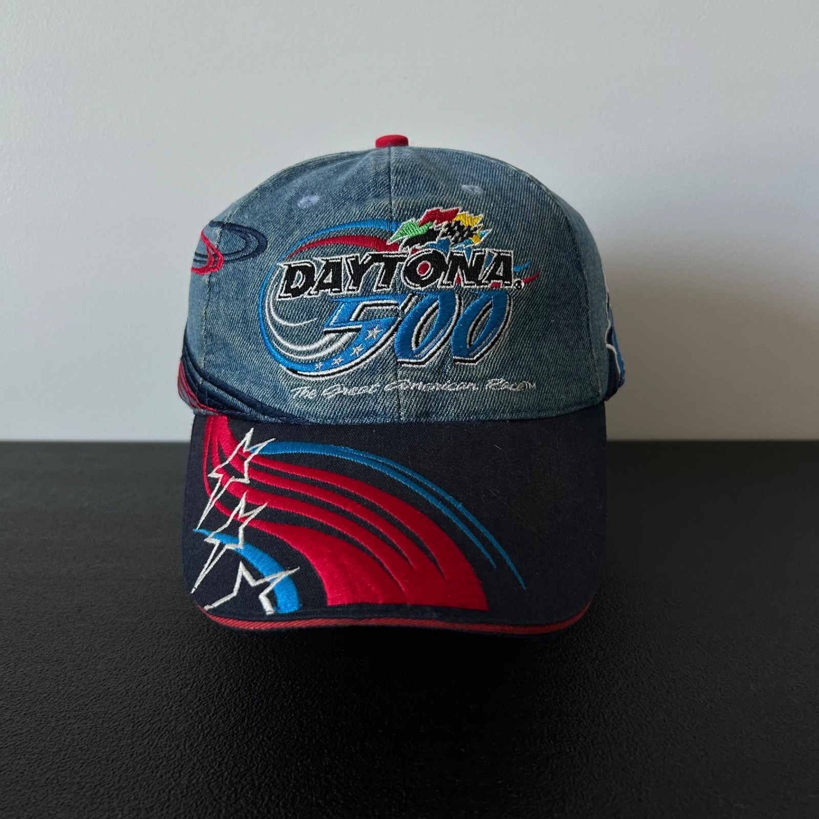Vintage Daytona 500 Hat Cap Strap Back Adjustable Denim 2002 Nascar Racing Adult